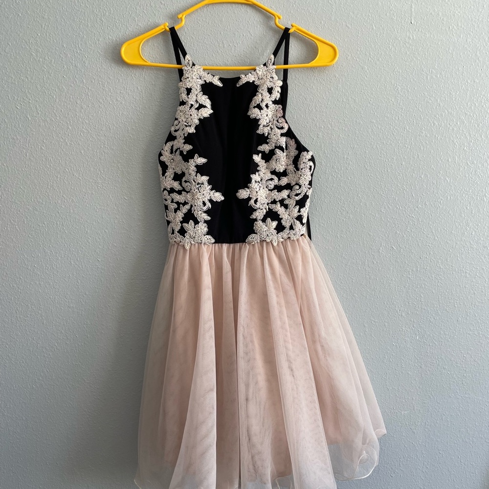 Blondie Nites Black and Cream Ruffle Dress